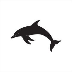 Fototapeta premium Silhouette of a Dolphin in Minimalist Black and White Design - Sleek Curves, Clean Lines, Vector Art & Geometric Stylization for Logo Inspiration