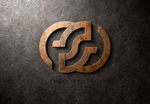 Bronze Logo Mockup On Eroded Metal Texture