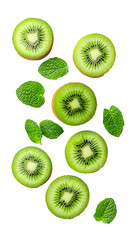 Fototapeta premium A close up of a green kiwi with a leaf on top