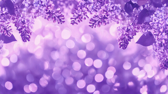 Fondo desenfocado lila bokeh con flores moradas lila marco