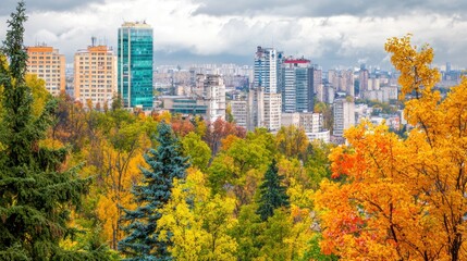 Obraz premium Autumn city skyline viewed from park