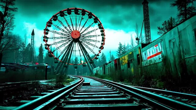 A ferris wheel sitting on top of a train track