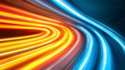 A colorful abstract image depicting dynamic streaks of light in motion, with vibrant hues of blue and orange, symbolizing speed, energy, and modernity.
