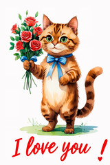 Adorable Bengal Cat with Roses - Heartfelt Valentine’s Day Card Illustration with Playful Message
