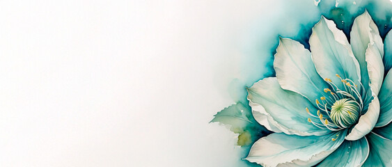 teal watercolor background with flowers