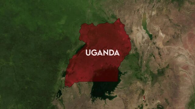 Zoom from Earth to Uganda. World map animation with country borders, Images from NASA