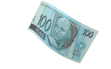 Brazilian 100 Reais Banknote Flying on Transparent Background