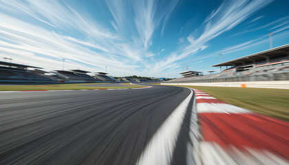 Naklejka premium Long Exposure View of Empty Speedway Circuit for Motorsport and Racing Events