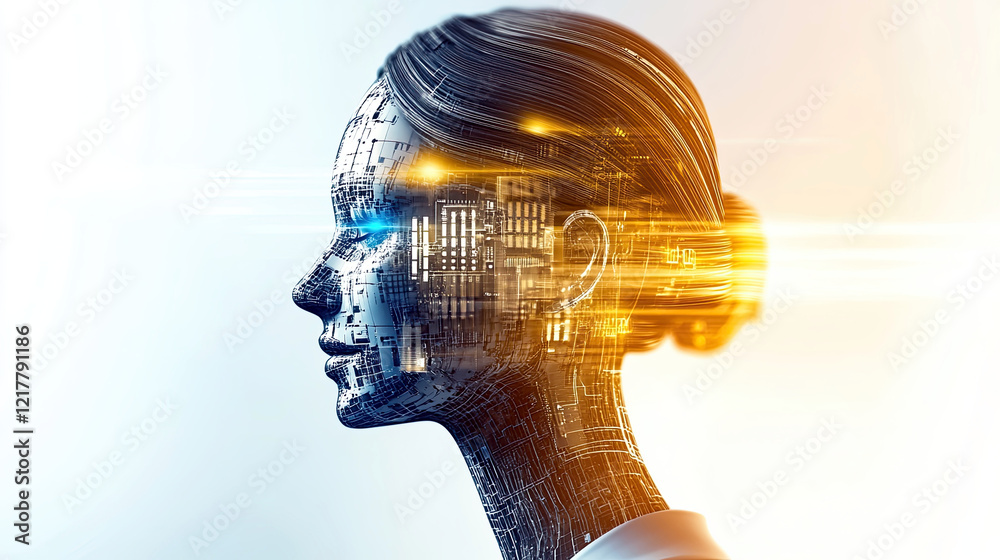 Poster innovative robotic human figure showcases advanced ai and intricate design in futuristic simplicity