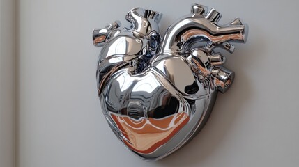 Chrome Metallic Heart Sculpture on Modern Wall: Futuristic Art and Design Trends in Home Decor
