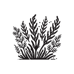  Black Color Algae silhouette design Vector Illustration, Solid White Background
