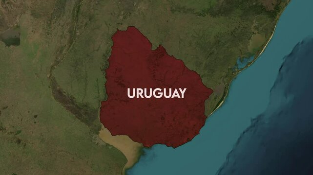 Zoom from Earth to Uruguay. World map animation with country borders, Images from NASA