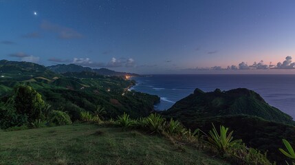 Fototapeta premium Stunning night photography of grenada starry sky over luminous ocean and world map geography