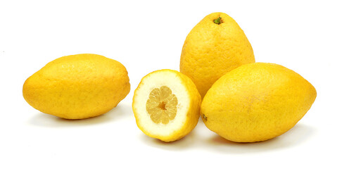 Cytryny w różnorodnych kształtach na białym tle © Jolaya