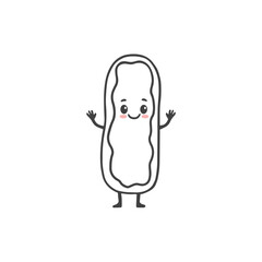 Happy cartoon eclair isolated on white background. Cute eclair in doodle style. Vector illustration