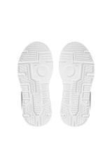 Sole white polyurethane sneaker on a white background. Bottom sports shoes polyester	

