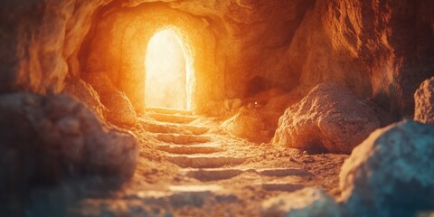 Mysterious Cave Entrance with a Glowing Pathway