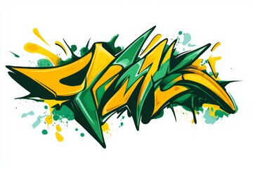 Vivid green graffiti with dynamic flowing style. Neural network AI generated