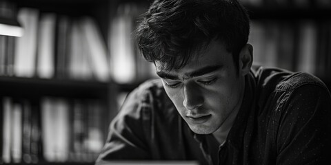 Fototapeta premium Contemplative Young Man Reading