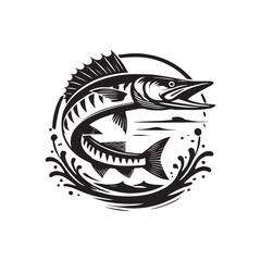 Black Color Barracuda silhouette design Vector Illustration, Solid White Background (11).eps