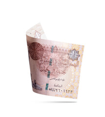 Egyptian Banknotes Flying on a White Background, 1 Pound, Financial and Economic Concept