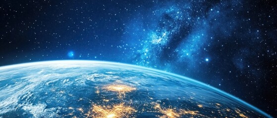 Obraz premium A view of Earth from space, showcasing the planet's surface and cosmic backdrop.