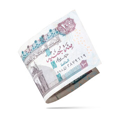 Egyptian 100LE Banknotes Flying on a White Background, Financial and Economic Concept