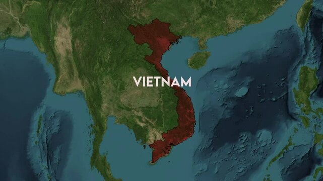 Zoom from Earth to Vietnam. World map animation with country borders, Images from NASA