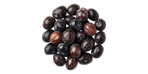 Fresh black olives cluster isolated on transparent background