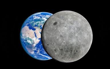 Moon overlaps earth: stunning space perspective of earth's surface and moon's craters