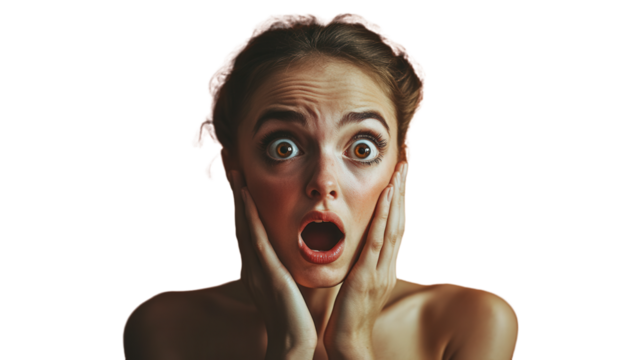 person with expression, shocked, surprised, isolated, transparent, png, background, cut out