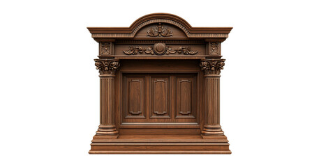 Fototapeta premium Ornate wooden fireplace mantel with classical columns isolated on transparent background