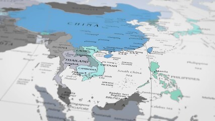 Map The camera rotating around vietnam on the world map takes the focus. 4K Map Animation.