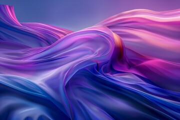 A dynamic drapery background with flowing abstract shapes, vibrant gradients of blue and purple, soft lighting creating depth and shadows. Neural network ai generated