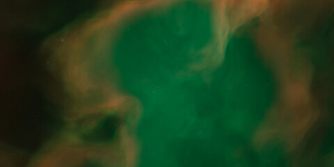 Ethereal green and orange nebula with subtle starry background