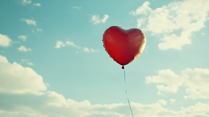 Fototapeta premium A heart-shaped balloon floating in the wind, isolated on white background in HD