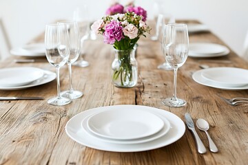 Fototapeta premium Rustic Dining Table Setting with Flowers