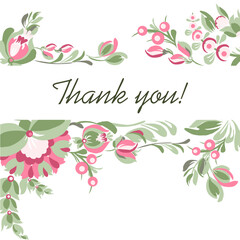 Card Thank you. Beautiful stylized floral ornament. Floral rhythmic pattern. Vintage botanical composition of fantastic plant element