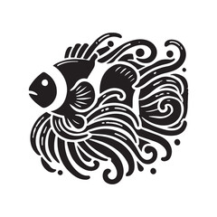 Black Color Clownfish silhouette design Vector Illustration, Solid White Background (2).eps