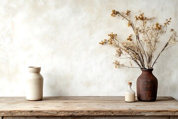 Rustic Dried Flower Still Life on Wooden Table
