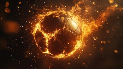 A fiery soccer ball surrounded by sparks, symbolizing energy and passion for the sport.