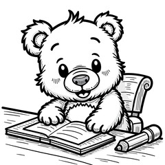  Happy Bear Reading Book at Desk