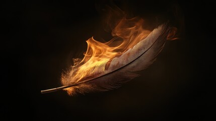 A feather engulfed in flames, symbolizing transformation and creativity.