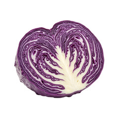Fototapeta premium Fresh purple cabbage sliced to reveal intricate layers on white background