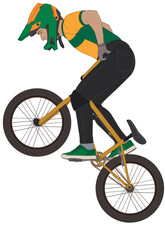 Fototapeta premium bmx motocross extreme sport, freestyle male cyclist in mid air isolated on a white background