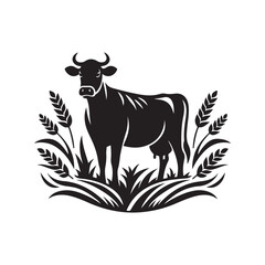 Black Color Cow silhouette design Vector Illustration, Solid White Background (8).eps