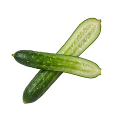 Fresh green cucumber slices on white background showing crisp details