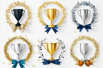 Trophies featuring ribbons and stars, ideal for sports or academic victories