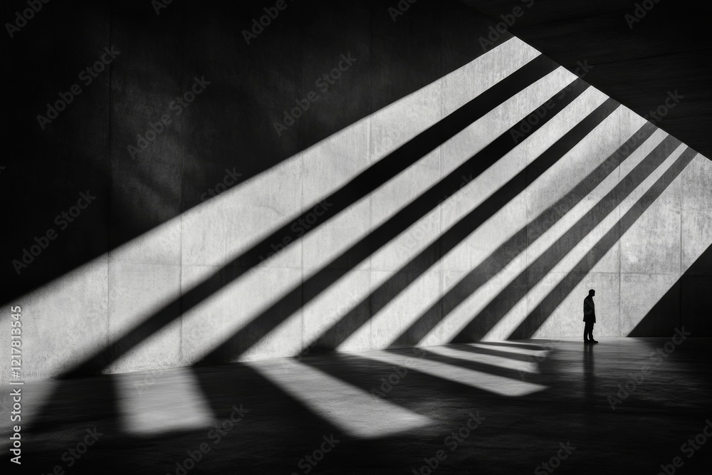 Aufkleber a clean, abstract design of a lone figure standing under a single light source, surrounded by jagged