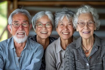 Diverse Group of Friends of Various Backgrounds and Ages Smiling Together, Highlighting the Joyful Faces of Caucasian Seniors